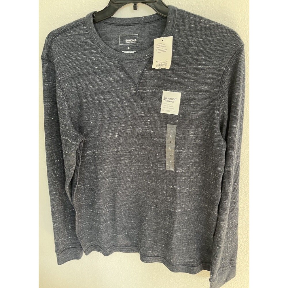 Sonoma Supersoft Thermal Mens Henley Shirt Large Gray Waffle Knit Layering NWT